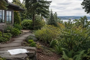 Seattle shrub planting zone beside a garden path and open view